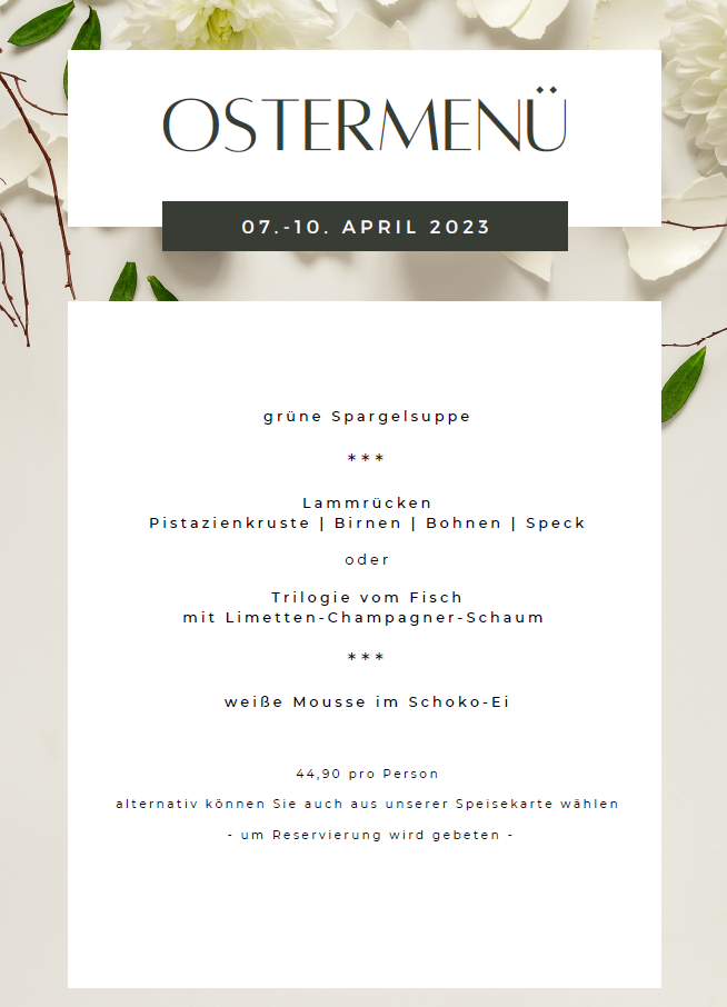 Ostermenü 2023 im Hotel Restaurant in Baesweiler